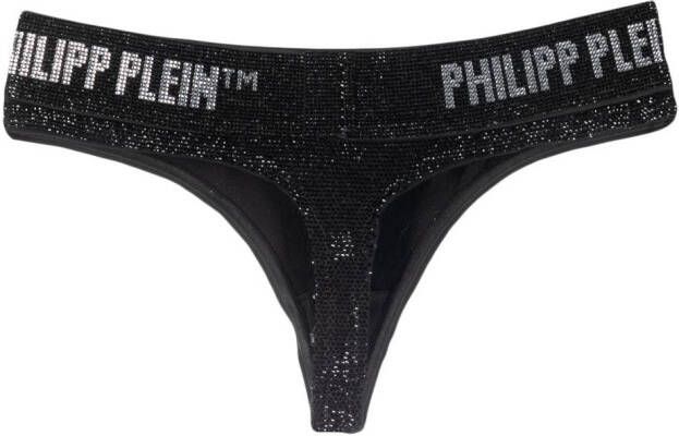 Philipp Plein String verfraaid met kristallen Zwart