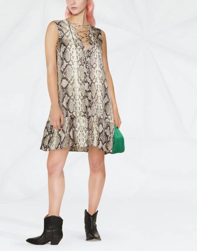 Philipp Plein Mini-jurk met slangenprint Beige