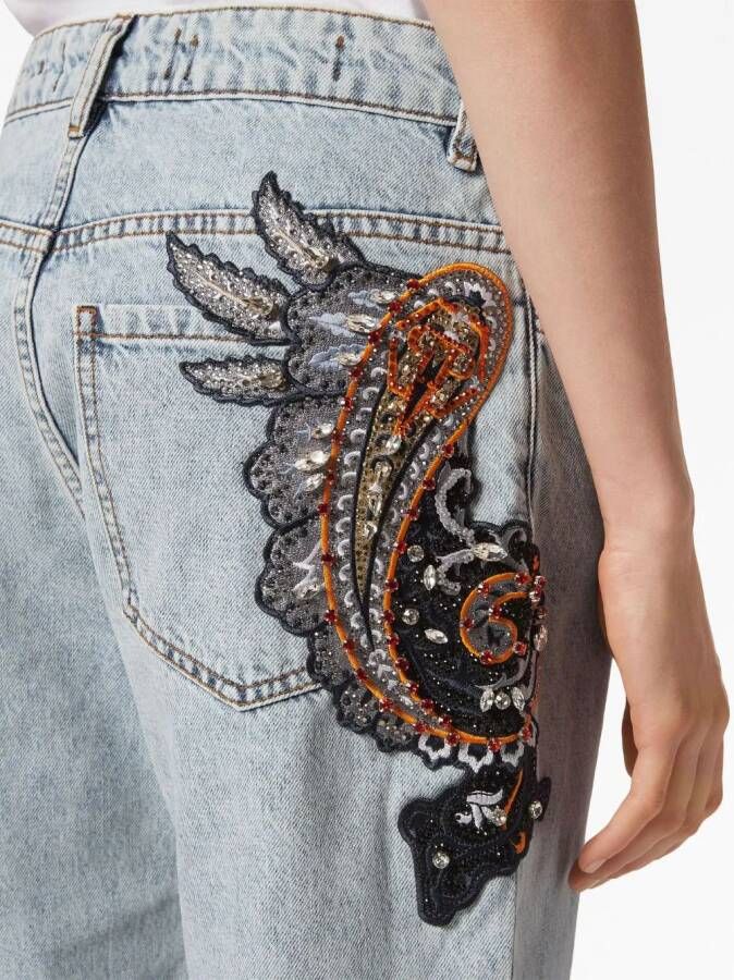 Philipp Plein paisley-embroidered wide-leg jeans Blauw