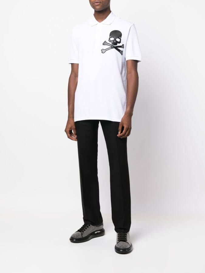 Philipp Plein Poloshirt met doodskoppatch Wit
