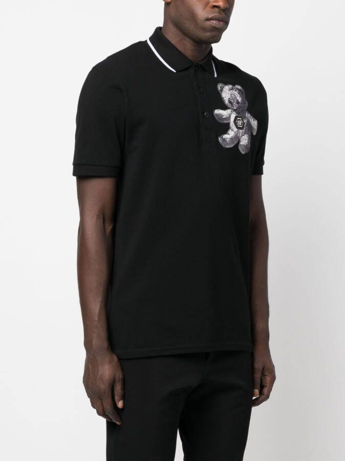 Philipp Plein Poloshirt met teddybeer Zwart