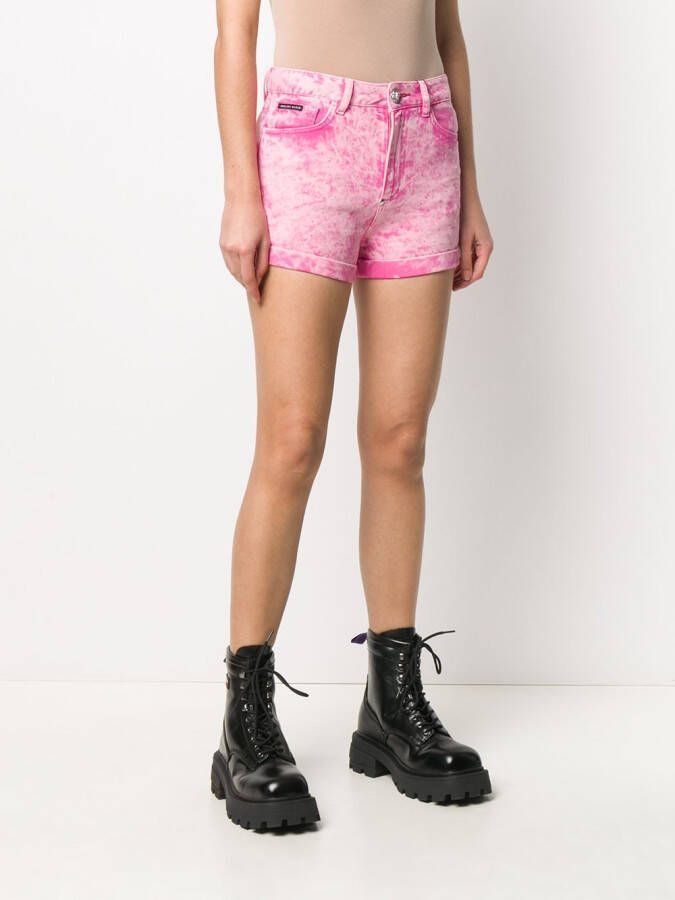 Philipp Plein Shorts met acid wassing Roze