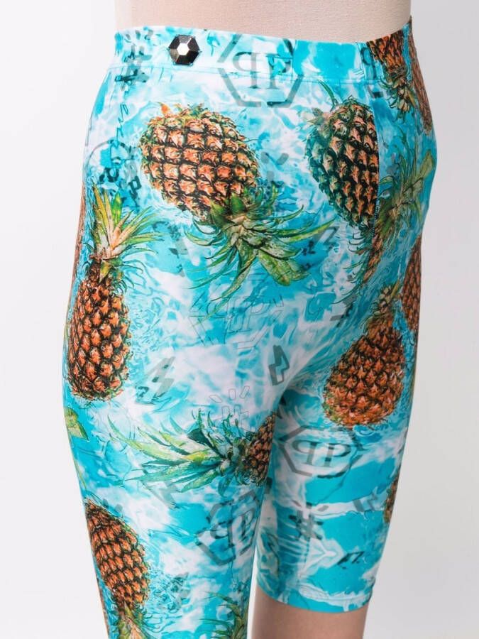 Philipp Plein Shorts met ananasprint Blauw