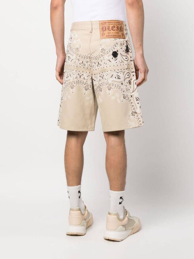 Philipp Plein Shorts met bandanaprint Beige