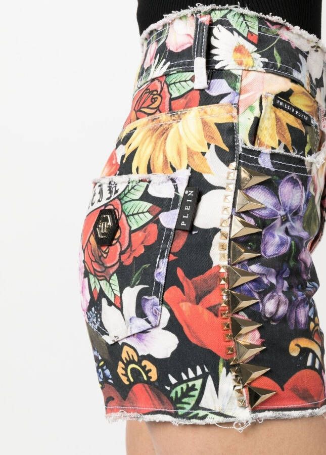 Philipp Plein Shorts met bloemenprint Zwart