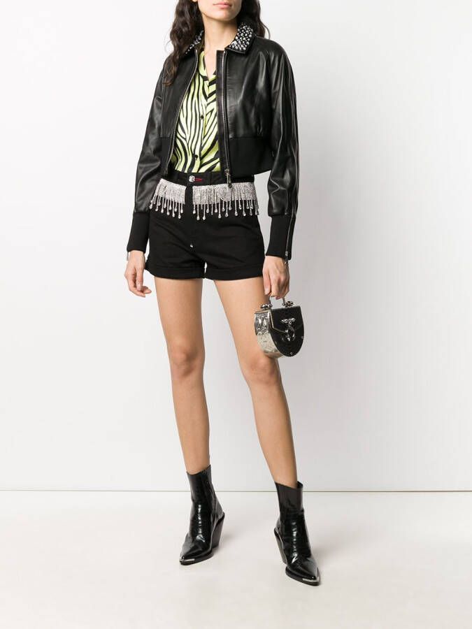 Philipp Plein Denim shorts verfraaid met kristallen Zwart
