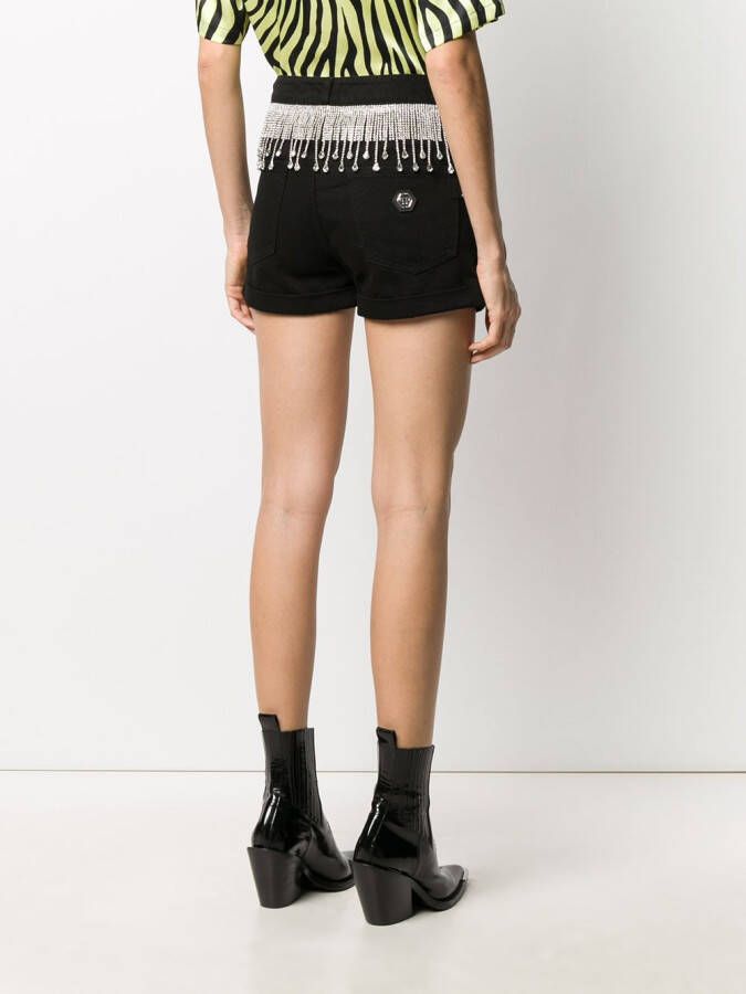 Philipp Plein Denim shorts verfraaid met kristallen Zwart