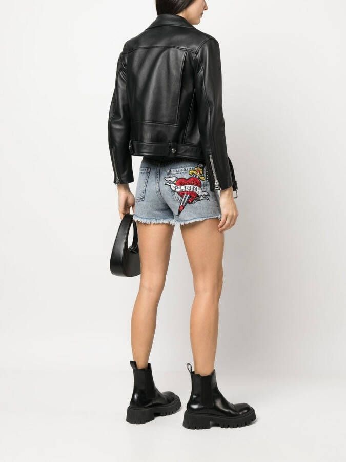 Philipp Plein Shorts met verfraaid logo Blauw