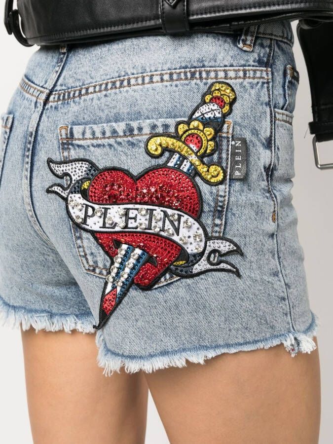 Philipp Plein Shorts met verfraaid logo Blauw