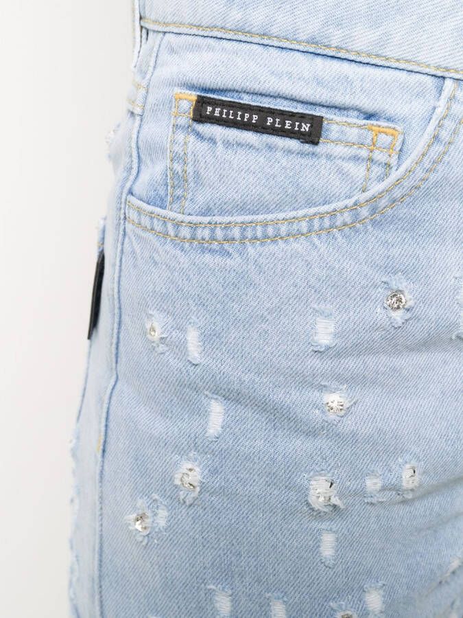 Philipp Plein Shorts verfraaid met kristallen Blauw