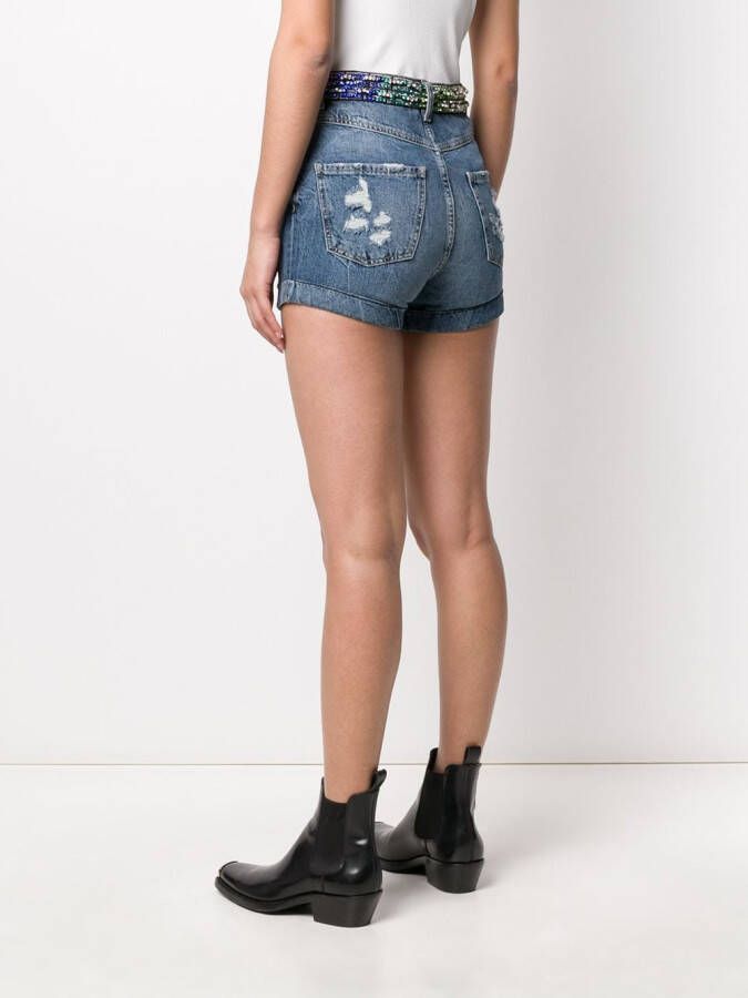 Philipp Plein Shorts verfraaid met stras Blauw
