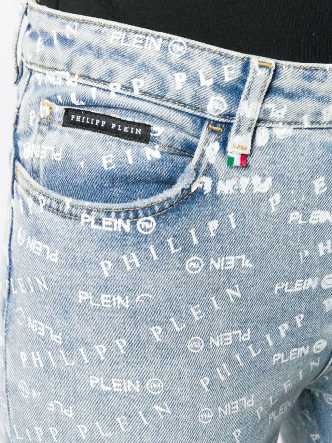 Philipp Plein Skinny jeans met logoprint Blauw