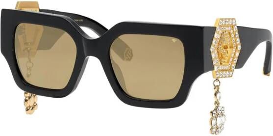 Philipp Plein Square Exclusive zonnebril met vierkant montuur Zwart