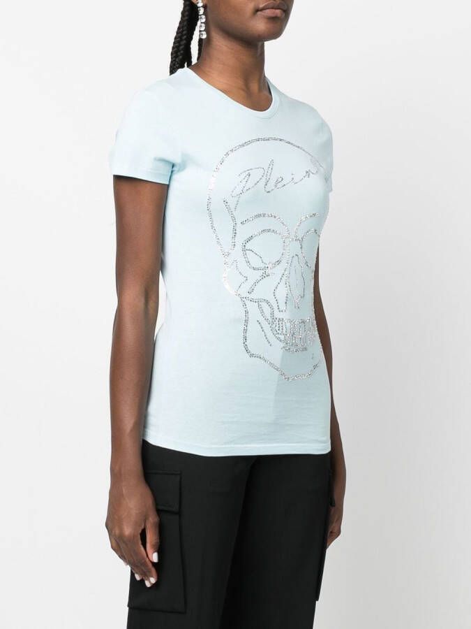 Philipp Plein T-shirt met doodskop van kristallen Blauw
