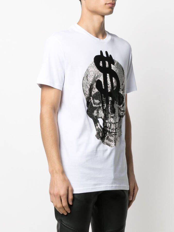 Philipp Plein T-shirt met doodskop van kristallen Wit