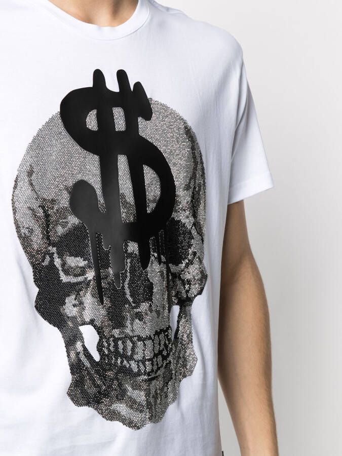 Philipp Plein T-shirt met doodskop van kristallen Wit