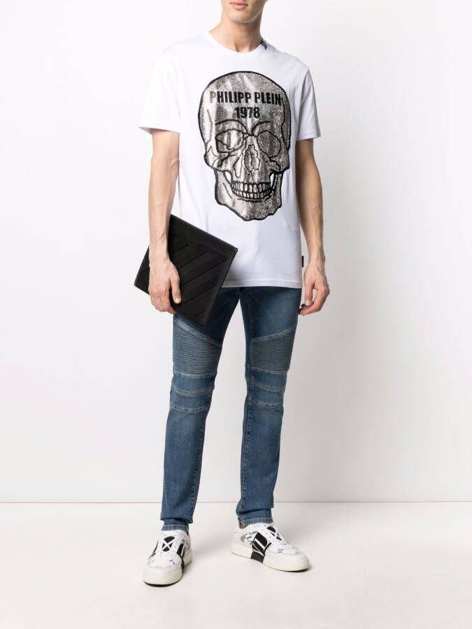 Philipp Plein T-shirt met doodskop van kristallen Wit