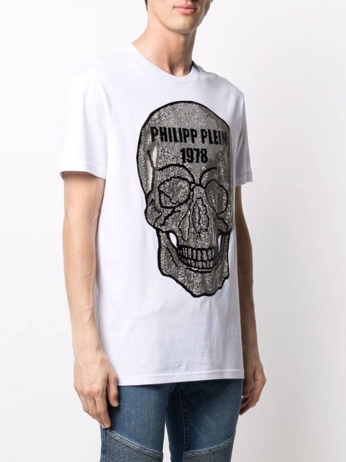 Philipp Plein T-shirt met doodskop van kristallen Wit