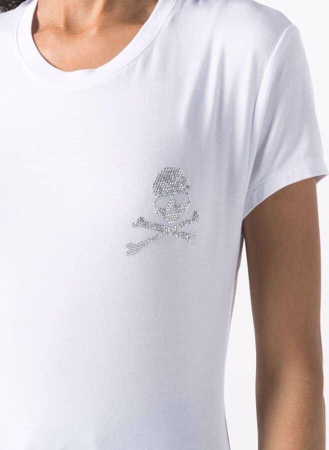 Philipp Plein T-shirt met doodskop van stras Wit