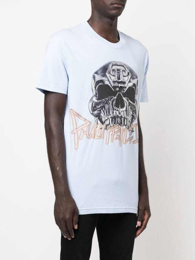Philipp Plein T-shirt met doodskopprint Blauw