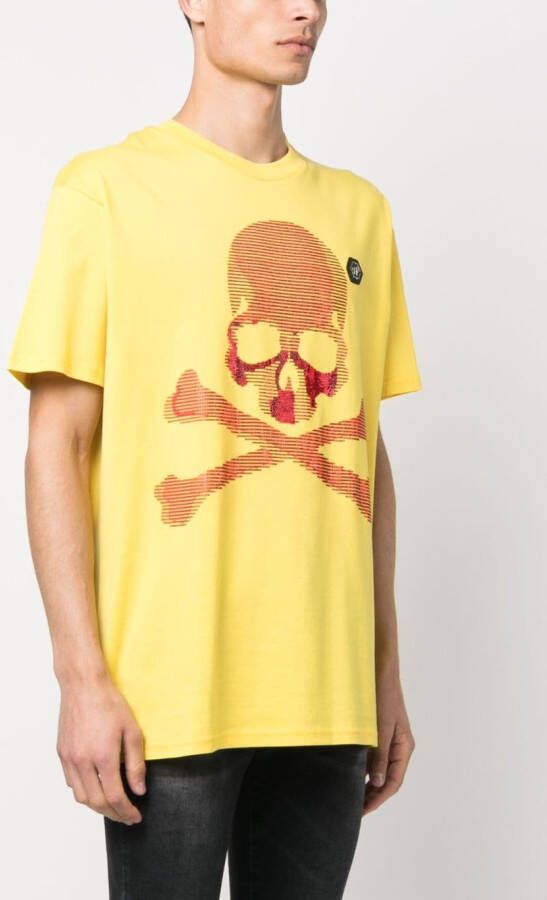 Philipp Plein T-shirt met doodskopprint Geel