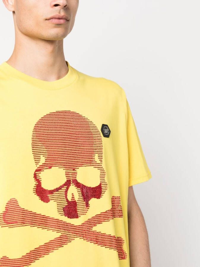 Philipp Plein T-shirt met doodskopprint Geel