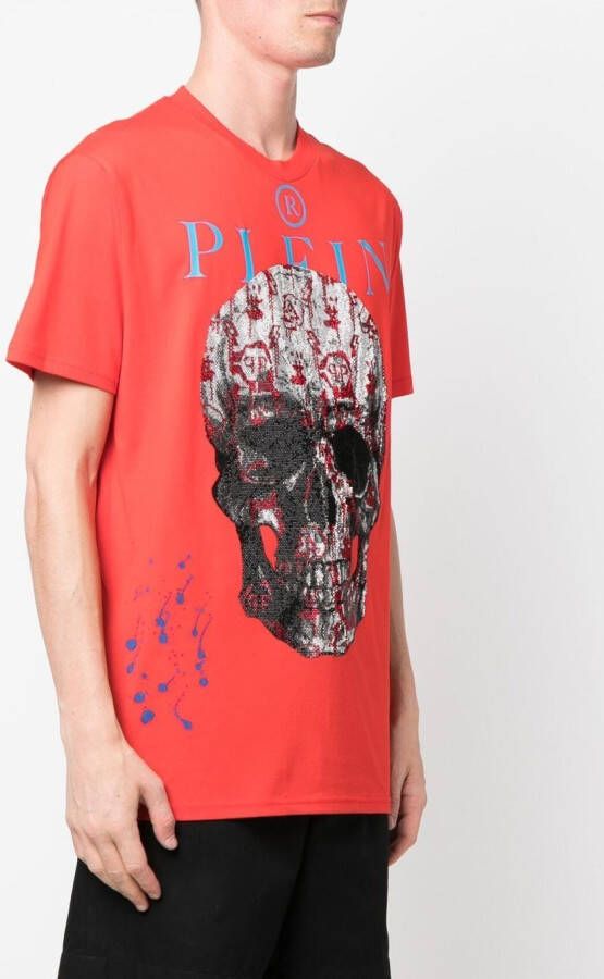 Philipp Plein T-shirt met doodskopprint Rood
