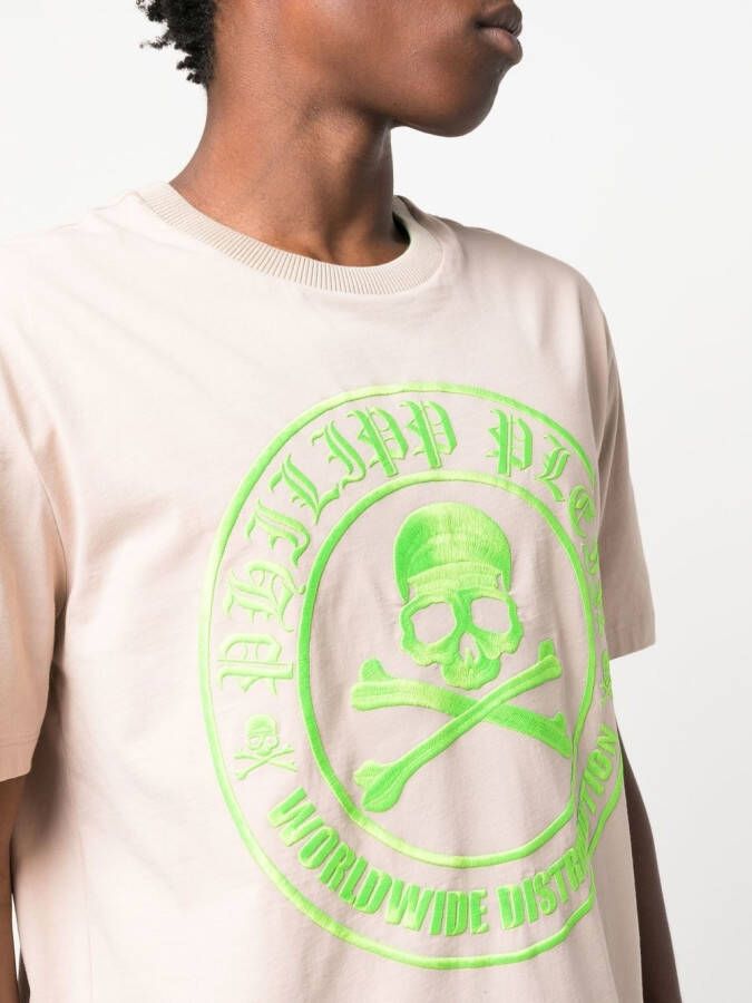Philipp Plein T-shirt met geborduurde doodskop Beige