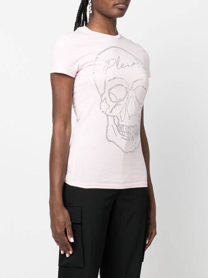 Philipp Plein T-shirt met kristallen doodskop Roze