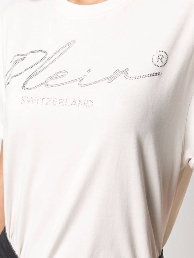 Philipp Plein T-shirt met kristallen logo Beige