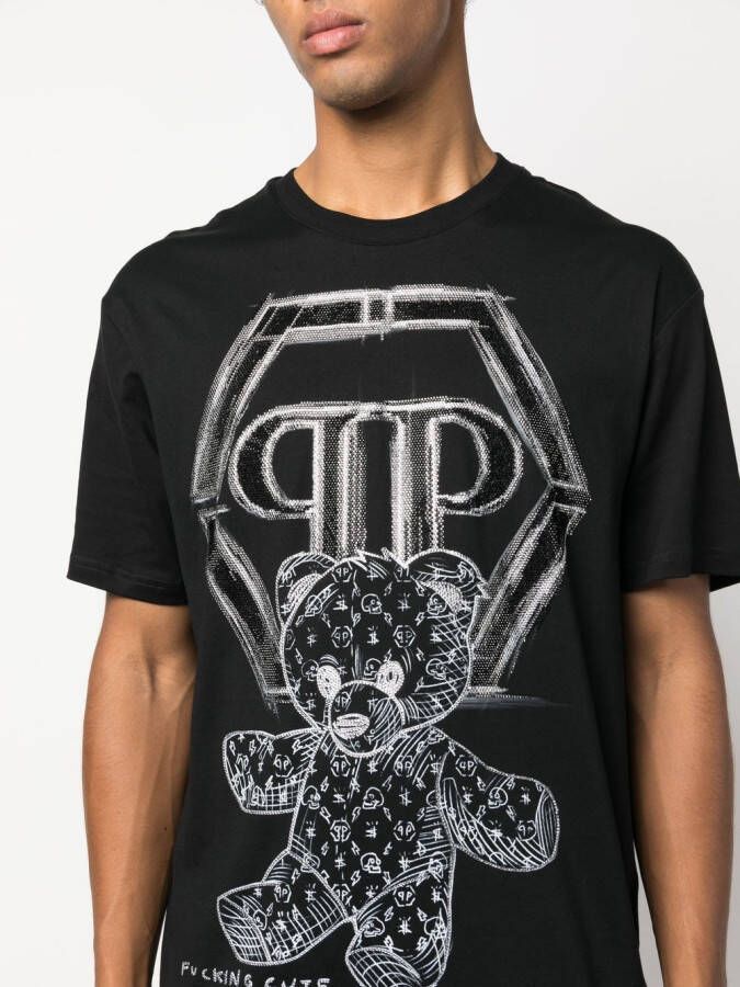 Philipp Plein T-shirt met logo van stras Zwart