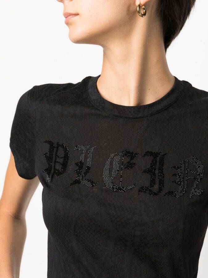 Philipp Plein T-shirt met logo van stras Zwart