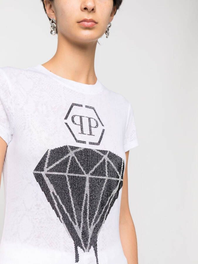 Philipp Plein T-shirt met slangenhuidprint Wit
