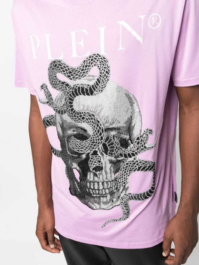 Philipp Plein T-shirt met slangenprint Paars