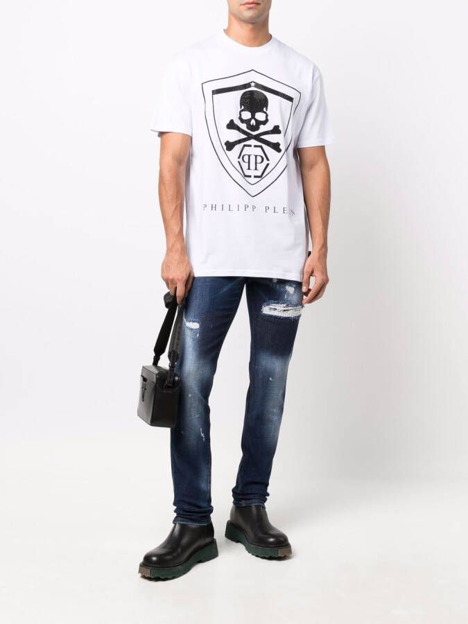 Philipp Plein T-shirt met stras logo Wit