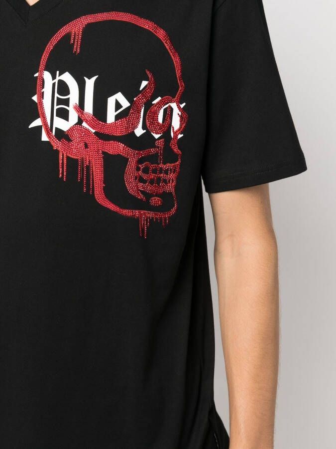 Philipp Plein T-shirt met V-hals Zwart