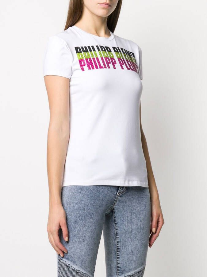 Philipp Plein T-shirt met verfraaide mouwen Wit