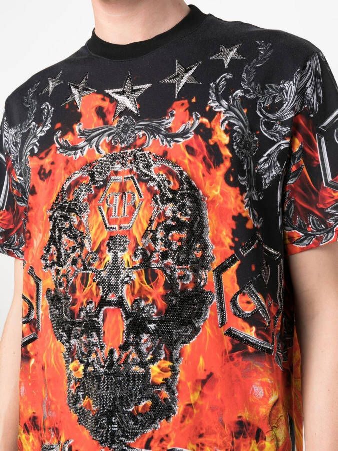 Philipp Plein T-shirt met vlammenprint Zwart