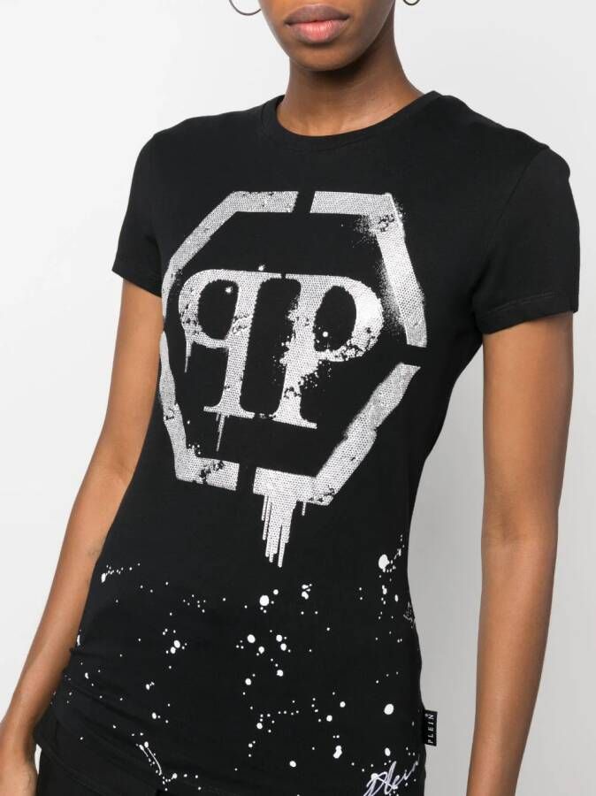 Philipp Plein T-shirt verfraaid met kristallen Zwart