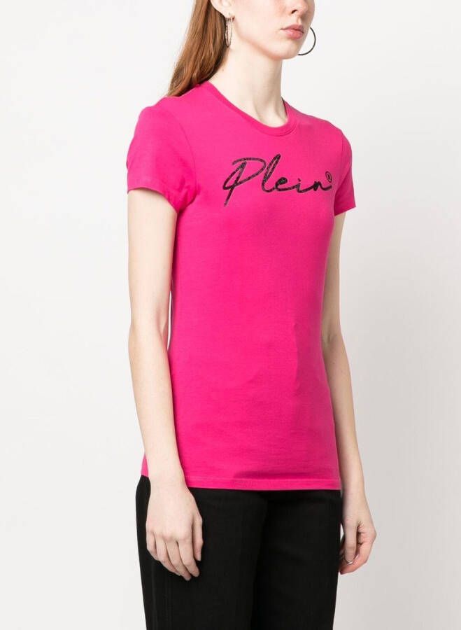 Philipp Plein T-shirt verfraaid met logo Roze