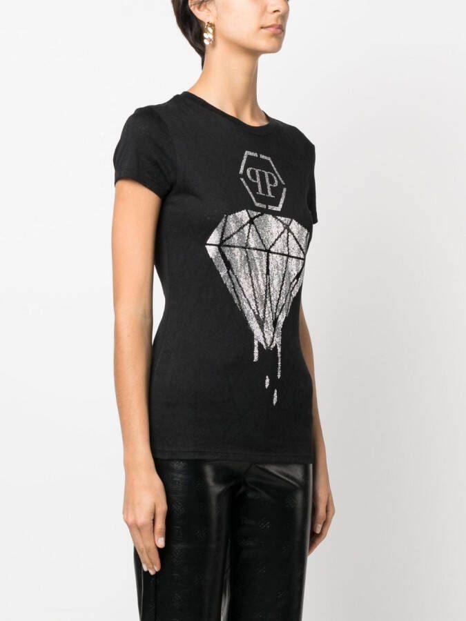 Philipp Plein T-shirt verfraaid met stras Zwart