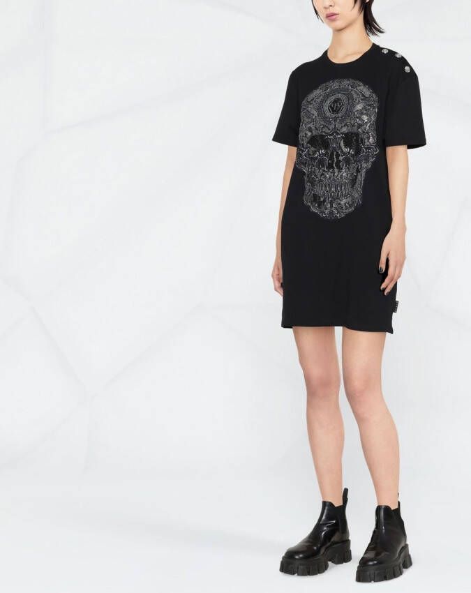 Philipp Plein T-shirtjurk met barokprint Zwart