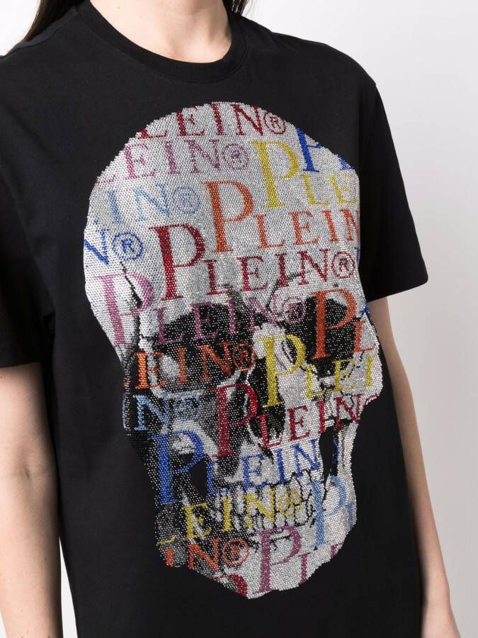 Philipp Plein T-shirtjurk met doodskop van stras Zwart