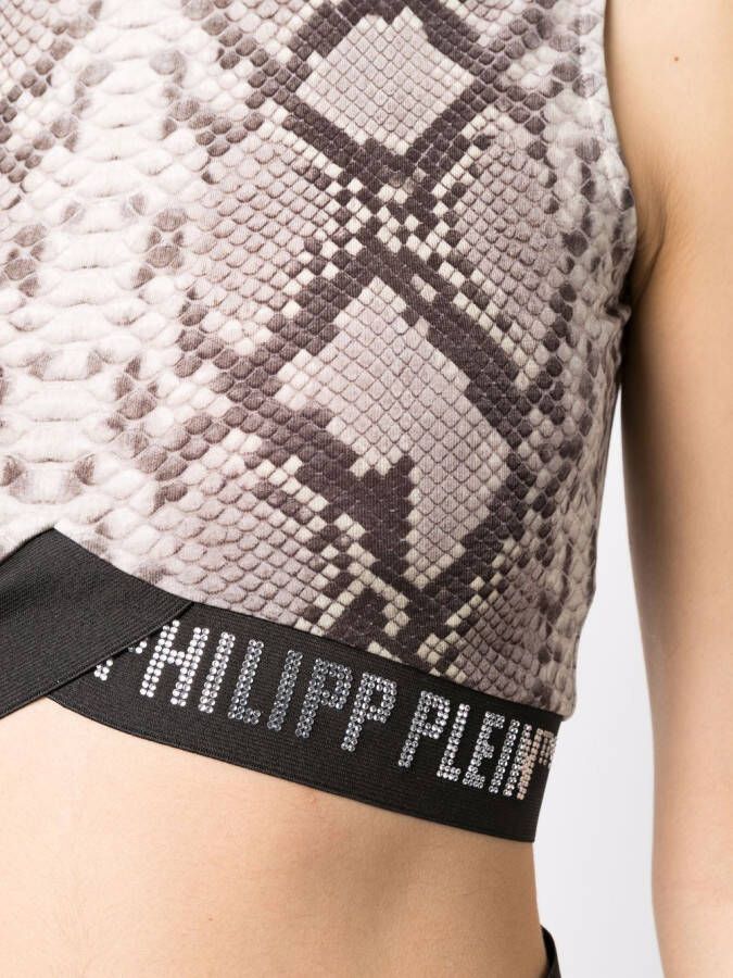 Philipp Plein Top met slangenhuidprint Bruin