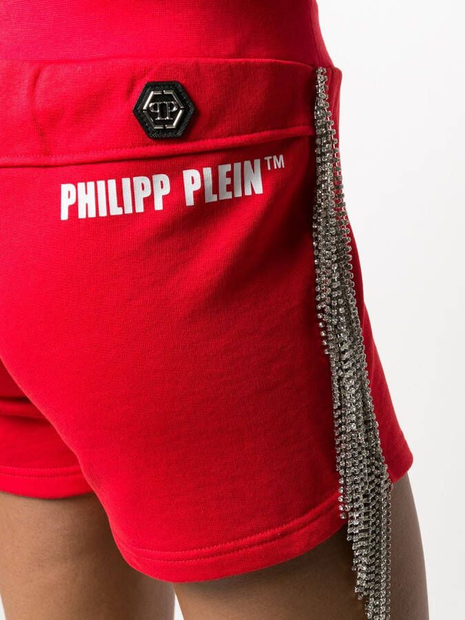 Philipp Plein Trainingsshorts verfraaid met kristallen Rood