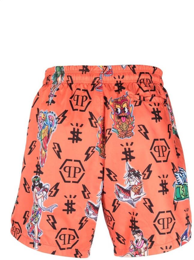 Philipp Plein Zwembroek met monogramprint Oranje
