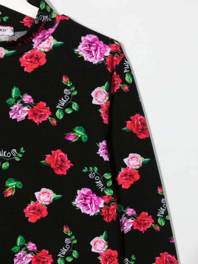 Pinko Kids T-shirt met bloemenprint Zwart