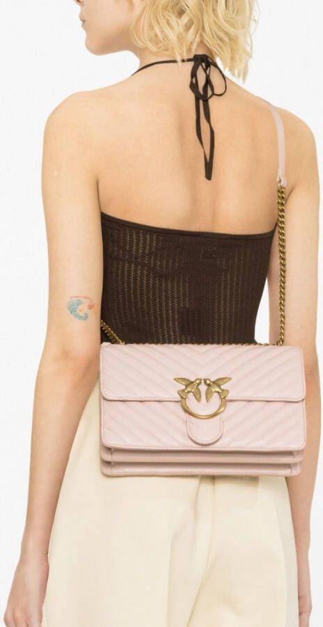 PINKO Love Birds leren crossbodytas Roze