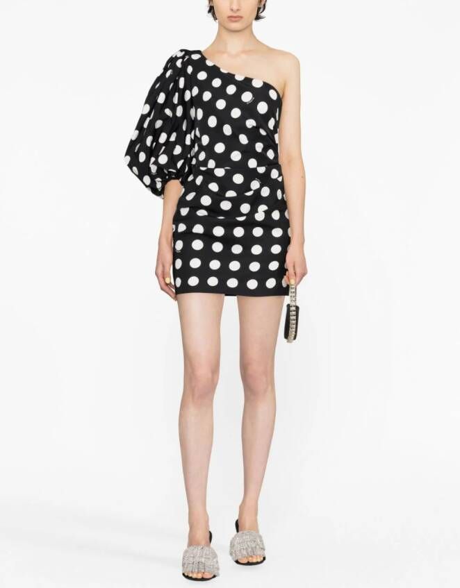 PINKO one-shoulder polka-dot print minidress Zwart