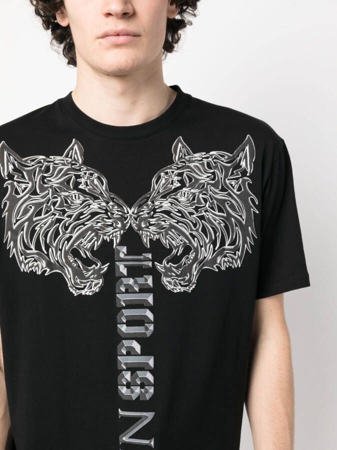 Plein Sport T-shirt met tijgerprint Zwart